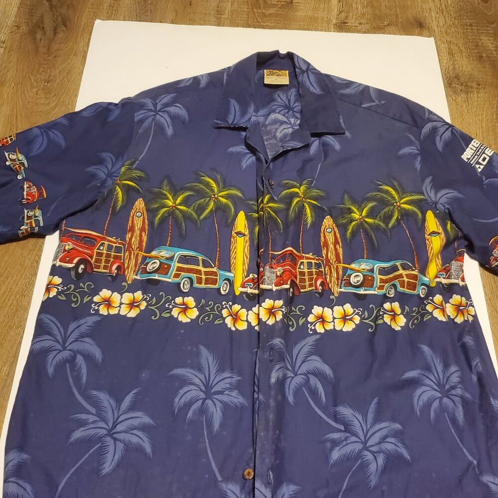 Men's Casual Winnie Fashion Tropical Design Blue Short Sleeve Porter/Cable Shirt